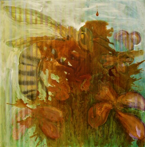 Honey from Heaven | Miel tombé du Ciel, acrylics, pigments and beeswax on canvas, 110 x 110 m, 201